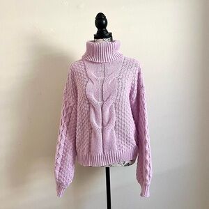 Woven Heart Lavender Cable Turtleneck Sweater